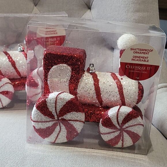 Set of 2 candycane train ornaments - Picture 1 of 1